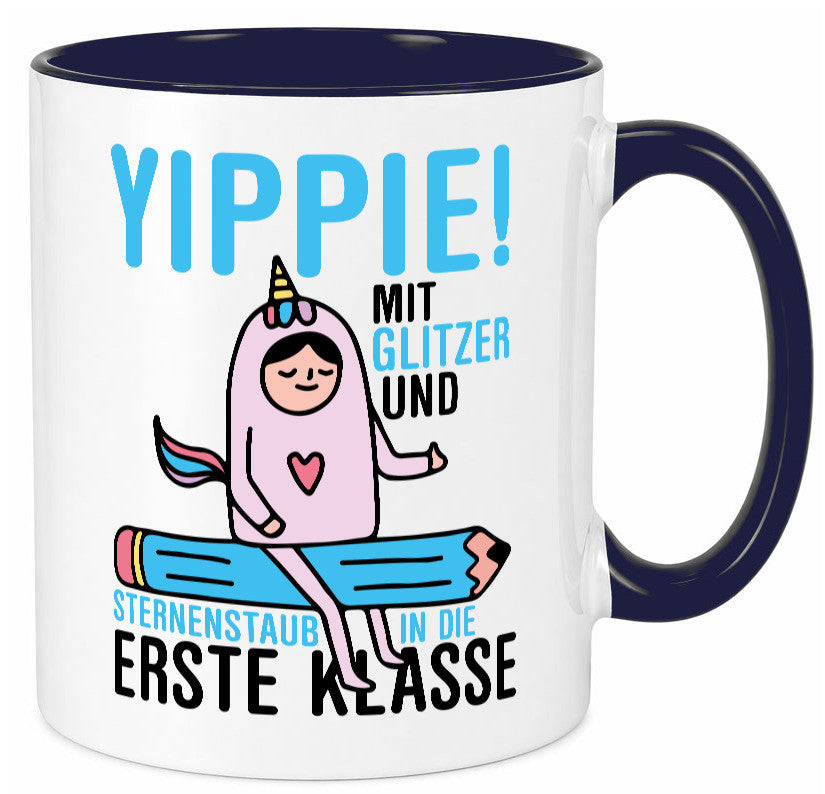 Mit Glitzer und Sternenstaub | Einschulung Einhorn lustiger Spruch Geschenk Tasse