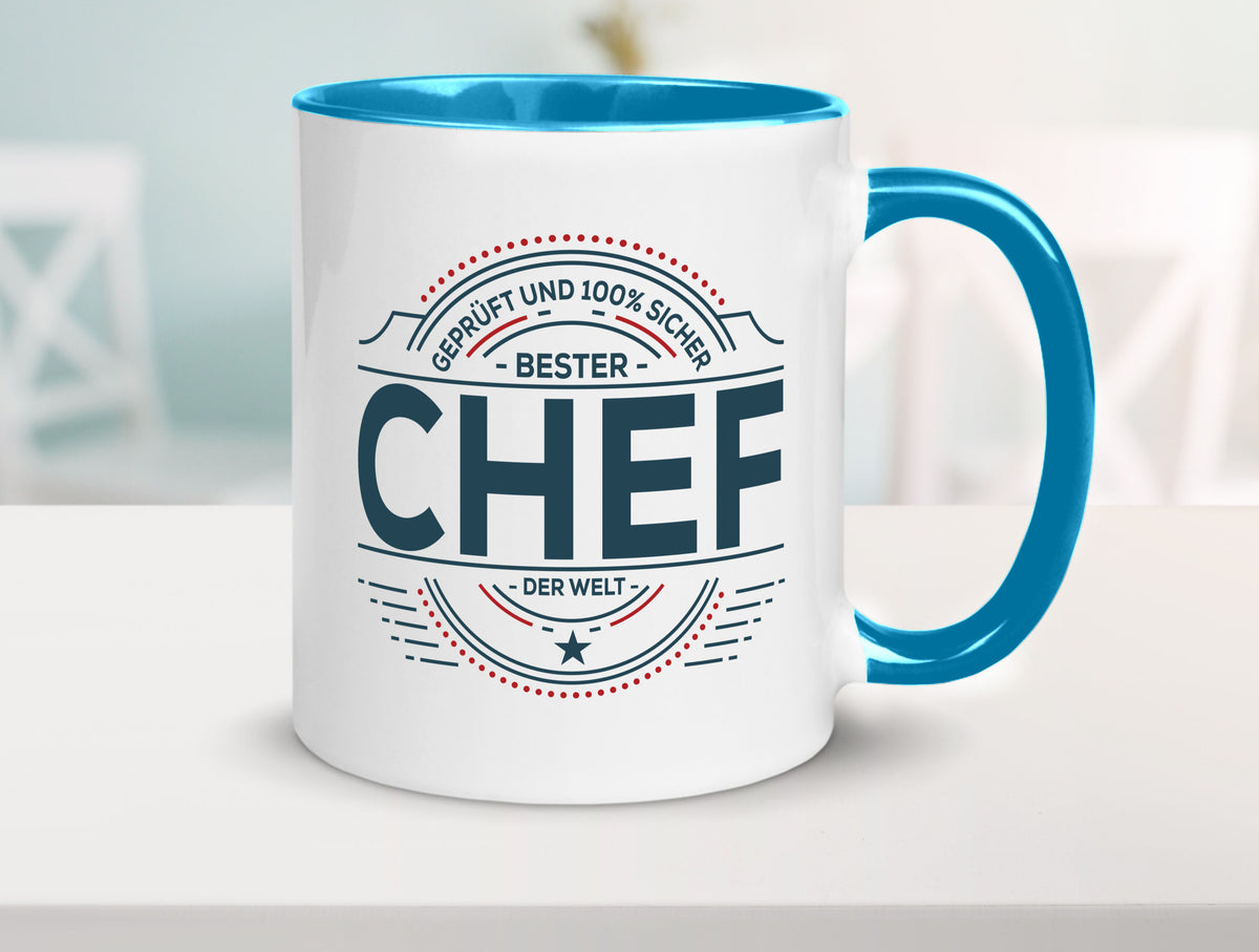 Geprüft und sicher: Chef | Führungskraft Vorgesetzter lustig Arbeit Kollegen Tasse