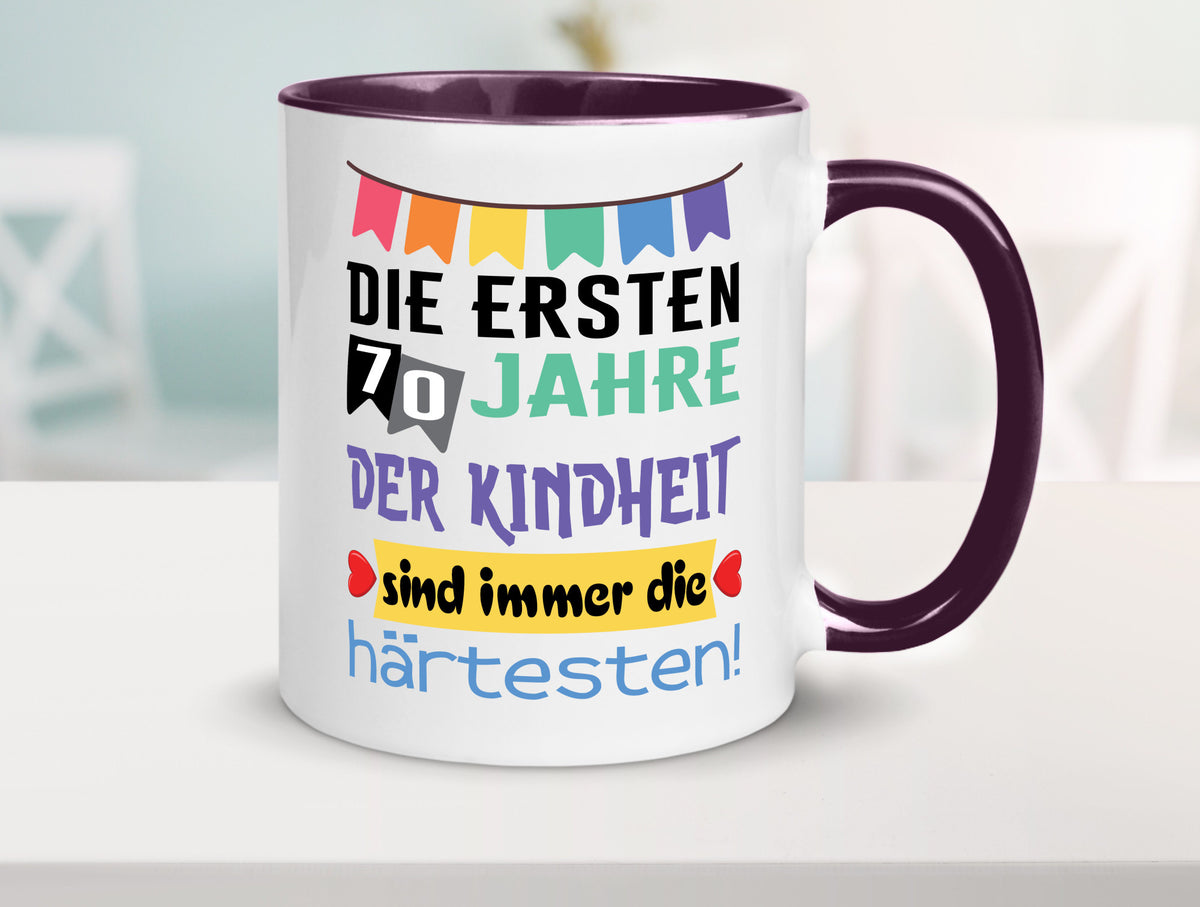 Die ersten 70 Jahre der Kindheit | 70. Geburtstag Rentner Humor Ruhestand Tasse