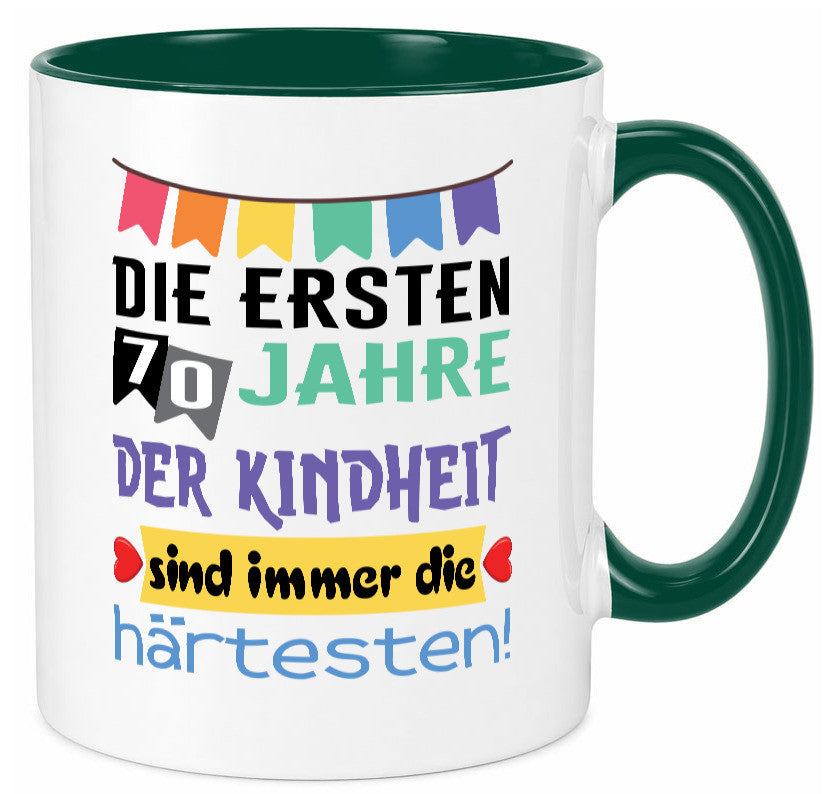 Die ersten 70 Jahre der Kindheit | 70. Geburtstag Rentner Humor Ruhestand Tasse