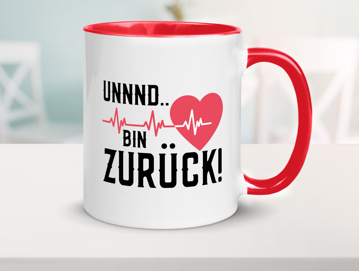 Bin zurück | Herzschlag Reanimation Puls Arzt Klinik Geschenk Humor Tasse