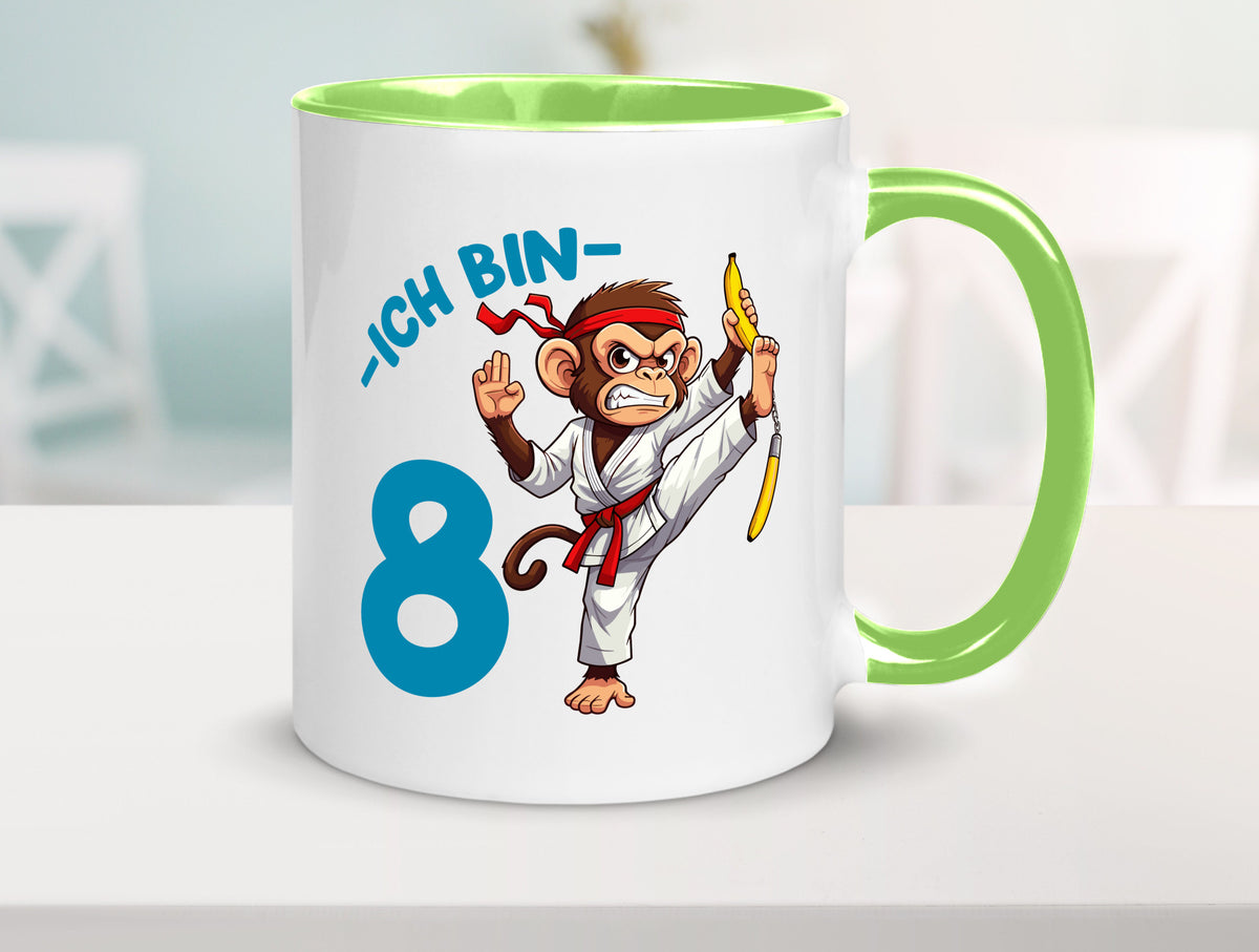 Ich bin 8 | 8. Geburtstag Karate Kampfsport Affe lustiger Spruch Geschenk Tasse