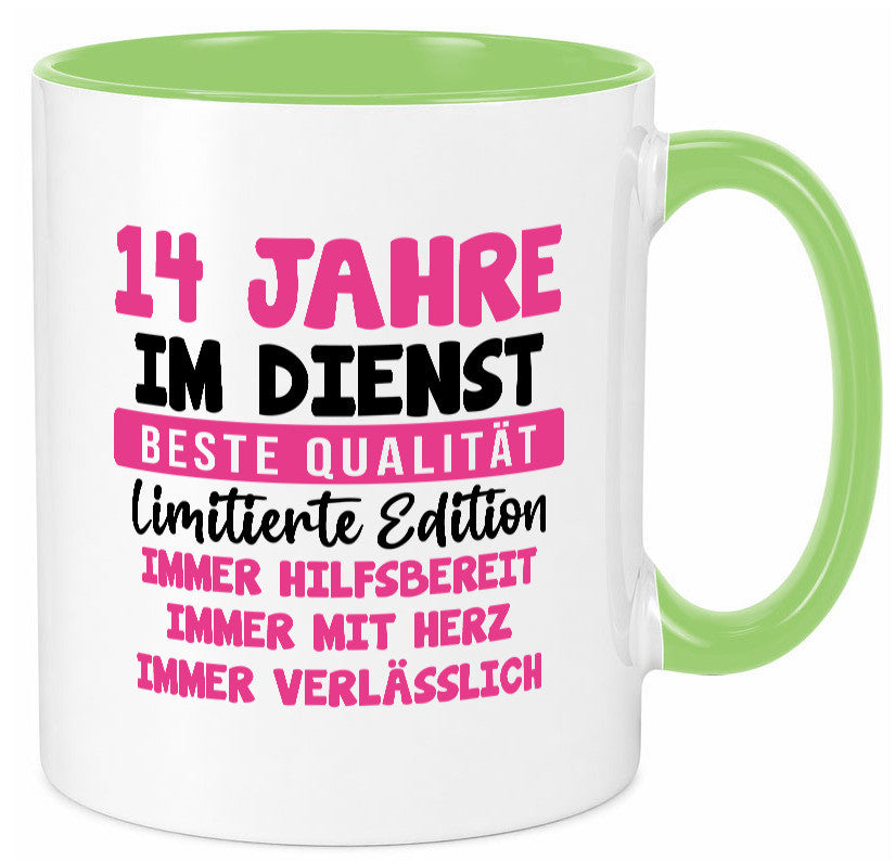 14 Jahre im Dienst | Jubiläum Arbeit v10 Geschenk Kollegen Büro lustiger Spruch Tasse