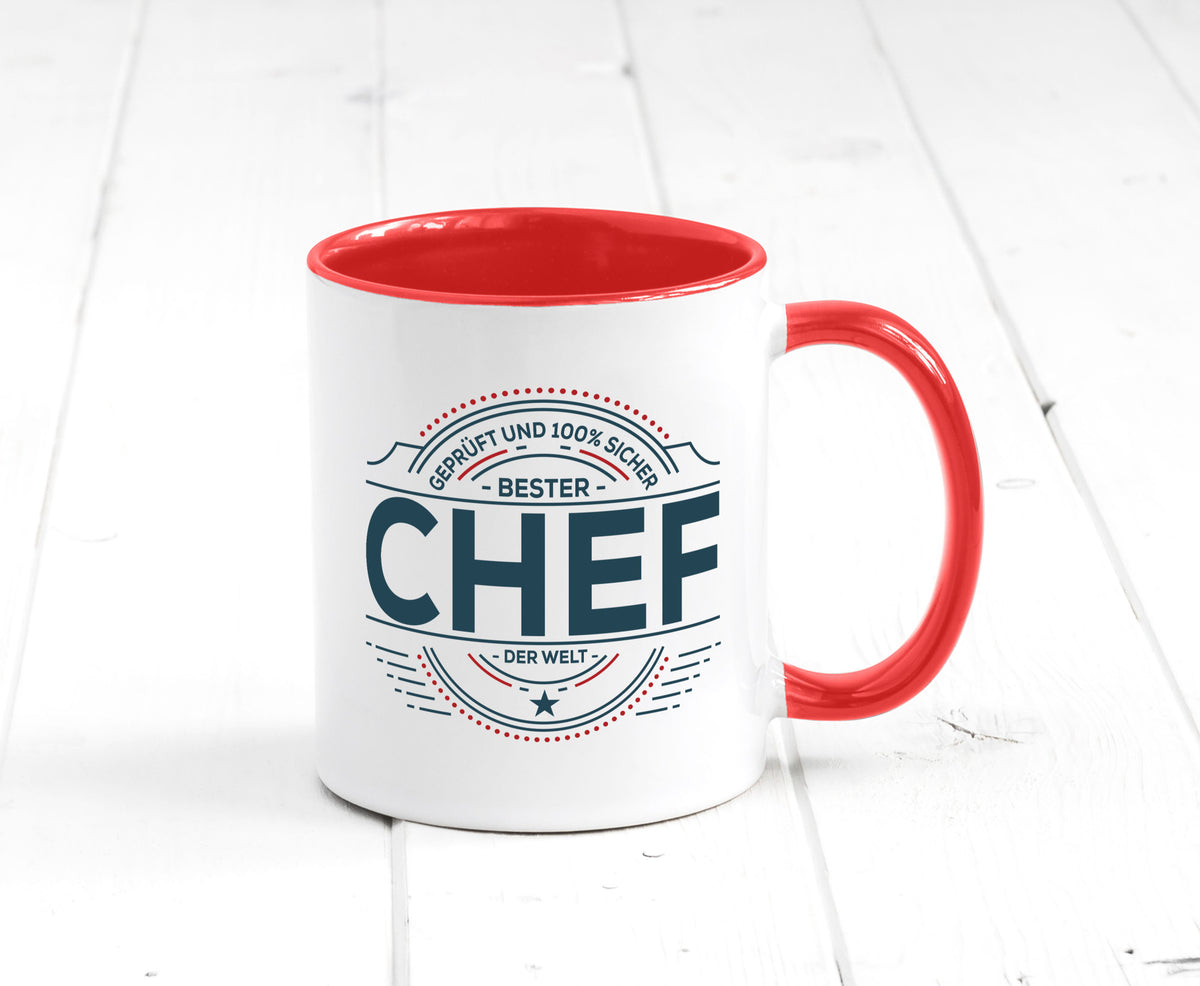 Geprüft und sicher: Chef | Führungskraft Vorgesetzter lustig Arbeit Kollegen Tasse