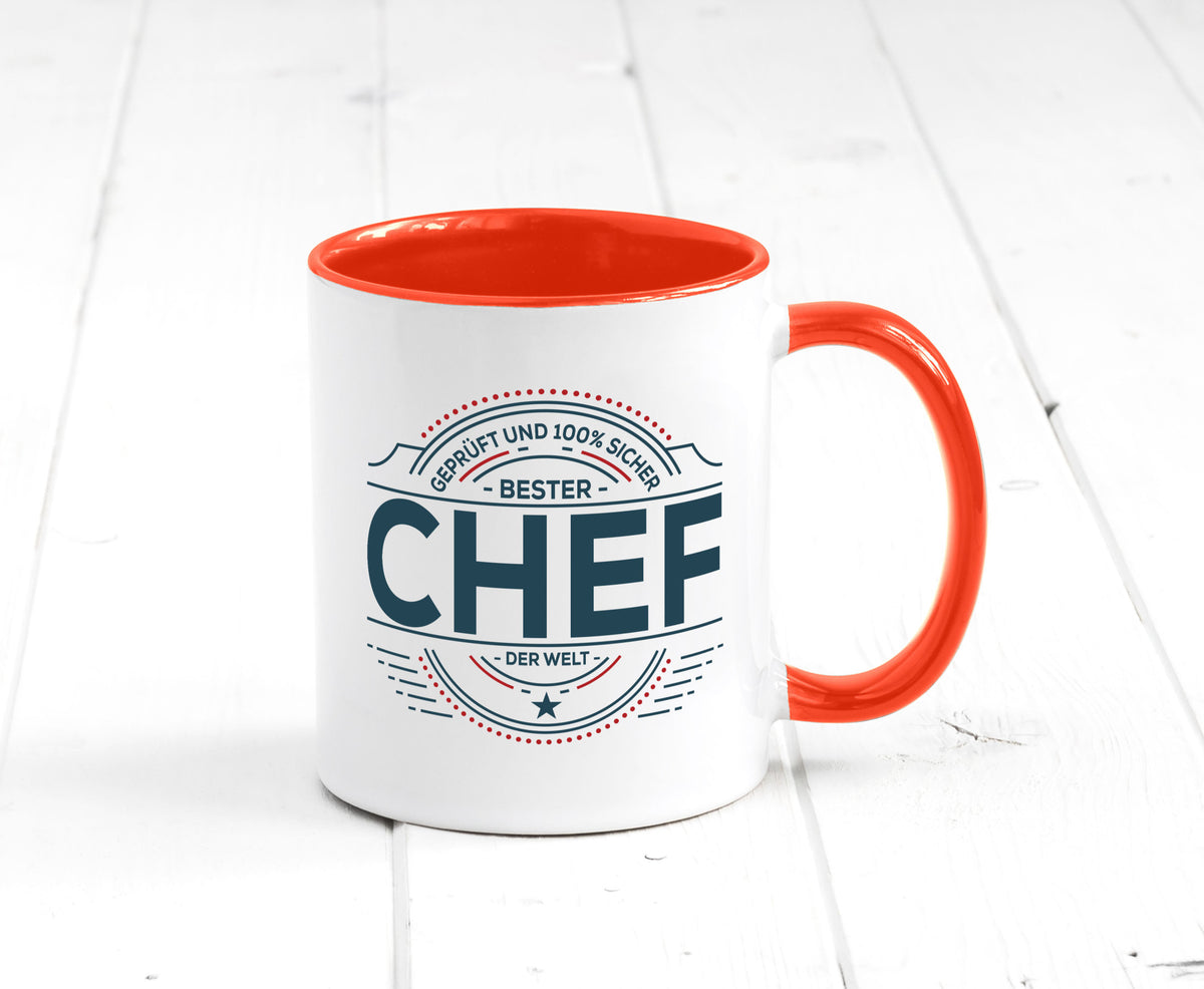 Geprüft und sicher: Chef | Führungskraft Vorgesetzter lustig Arbeit Kollegen Tasse