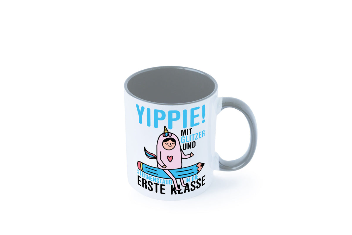 Mit Glitzer und Sternenstaub | Einschulung Einhorn lustiger Spruch Geschenk Tasse