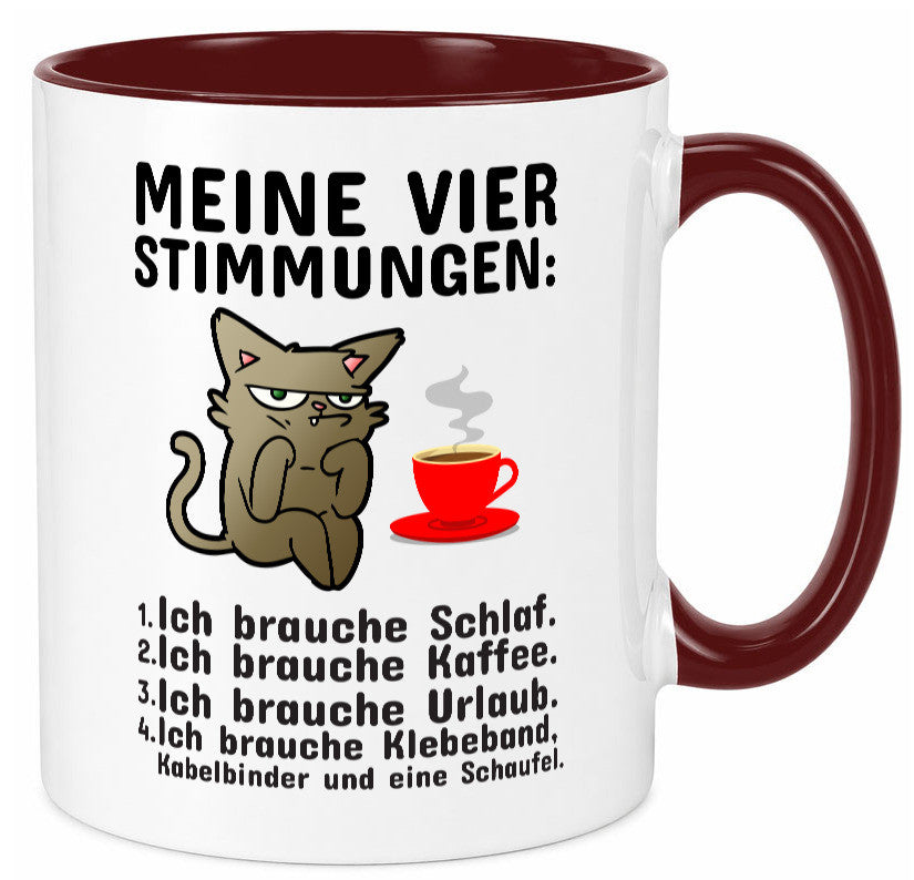 Vier Stimmungen | Morgenmuffel Tasse mürrische Katze Humor Tierliebhaber