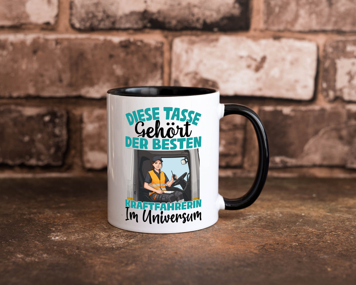 Im Universum: Kraftfahrerin | Lastwagen LKW lustig Humor Geschenkidee Geschenk Tasse