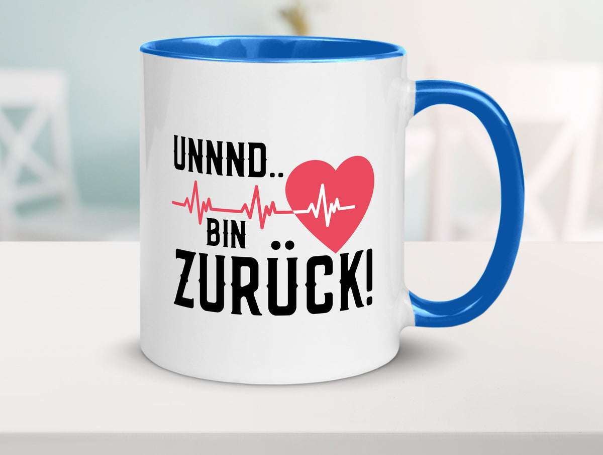 Bin zurück | Herzschlag Reanimation Puls Arzt Klinik Geschenk Humor Tasse