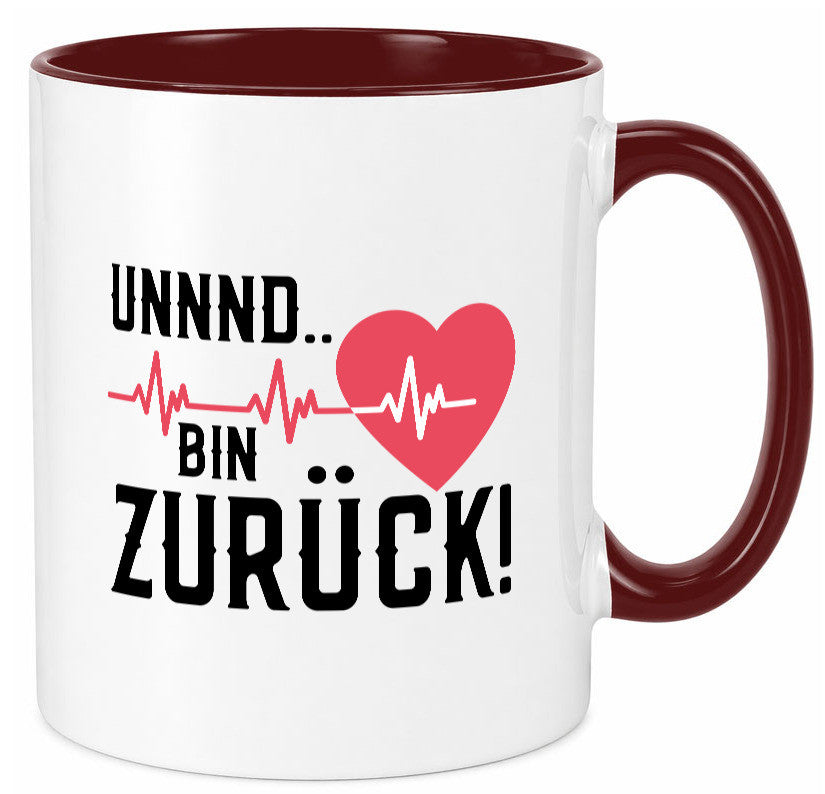 Bin zurück | Herzschlag Reanimation Puls Arzt Klinik Geschenk Humor Tasse
