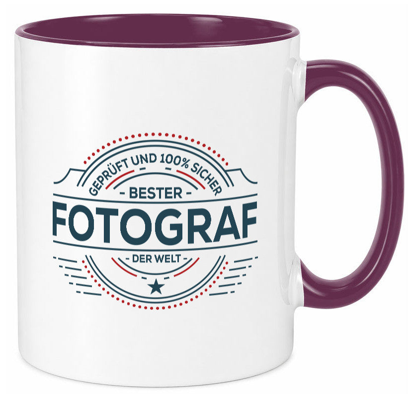Geprüft und sicher: Fotograf | Fotografie Kamera Humor Geschenkidee Tasse
