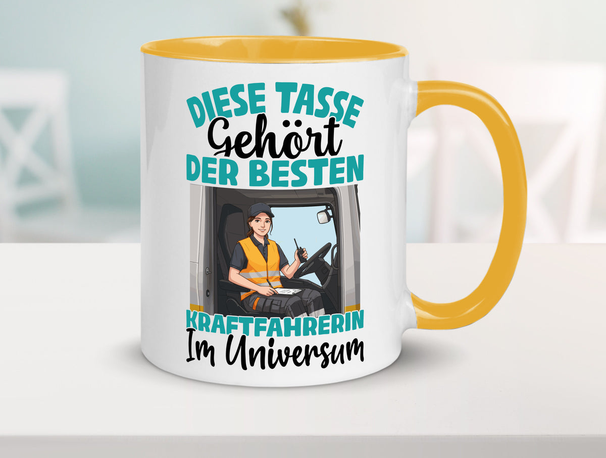 Im Universum: Kraftfahrerin | Lastwagen LKW lustig Humor Geschenkidee Geschenk Tasse