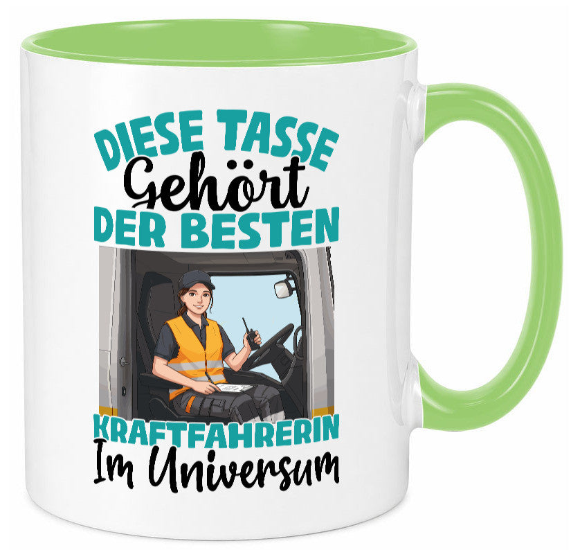 Im Universum: Kraftfahrerin | Lastwagen LKW lustig Humor Geschenkidee Geschenk Tasse