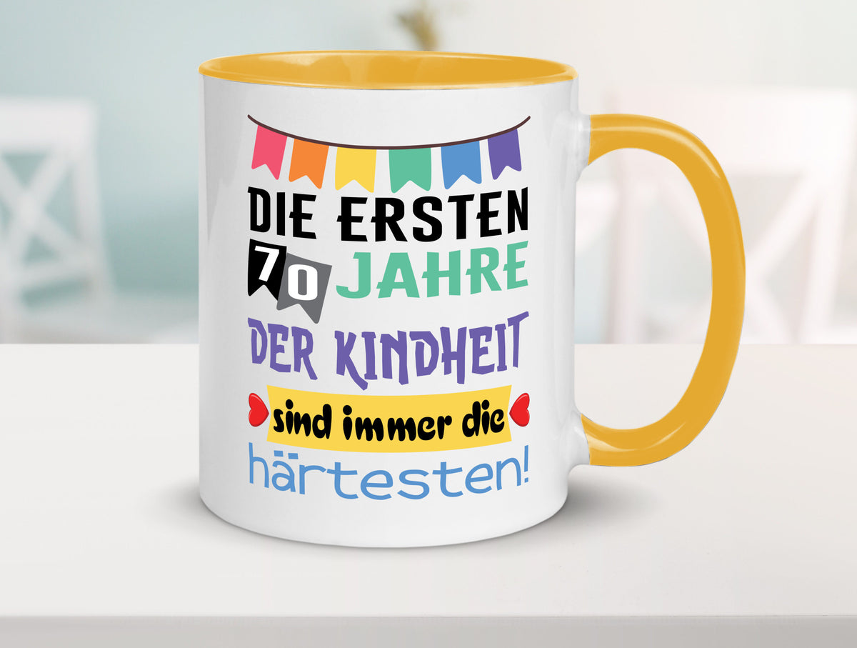 Die ersten 70 Jahre der Kindheit | 70. Geburtstag Rentner Humor Ruhestand Tasse