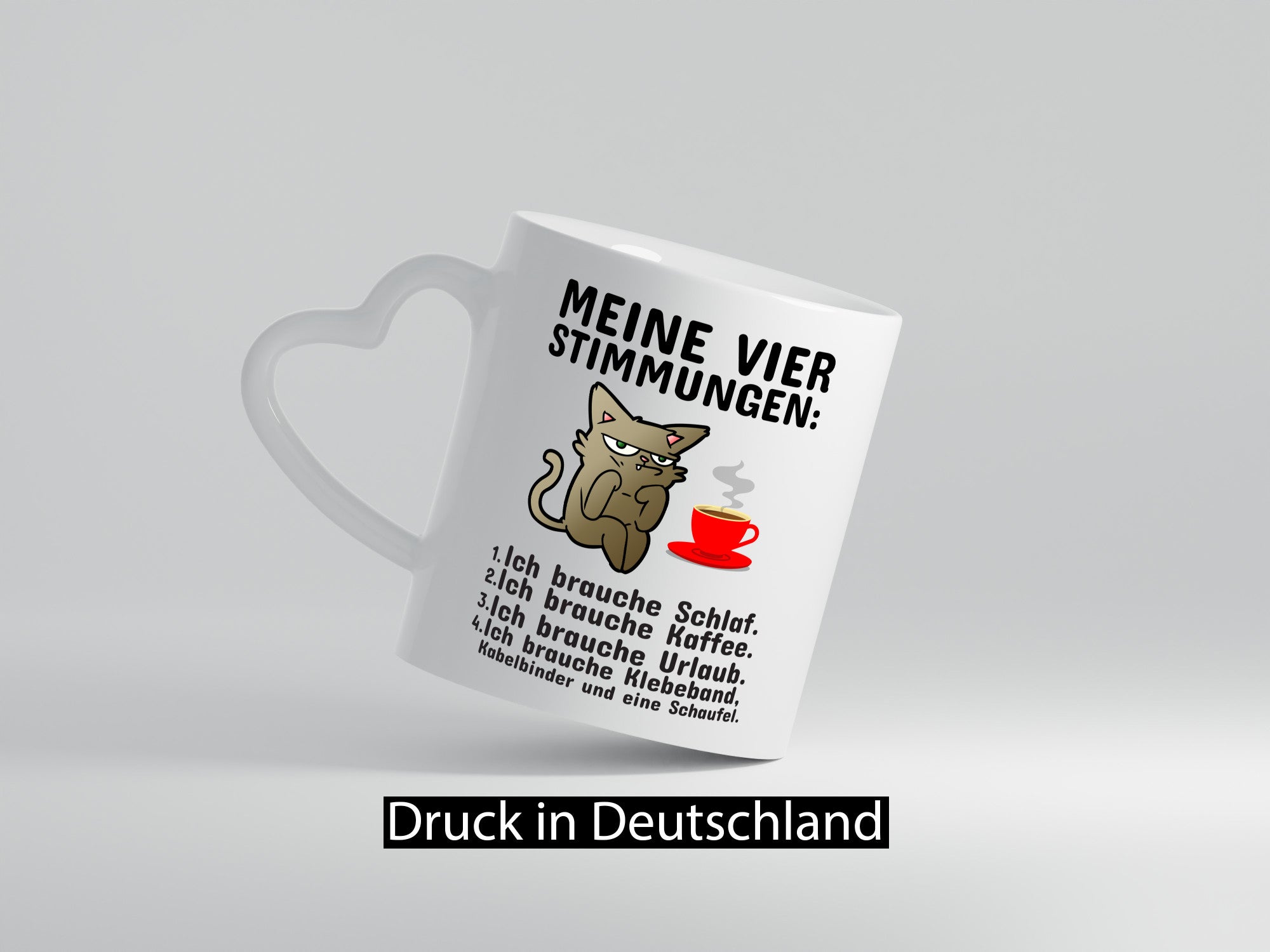 Vier Stimmungen | Morgenmuffel Tasse mürrische Katze Humor Tierliebhaber