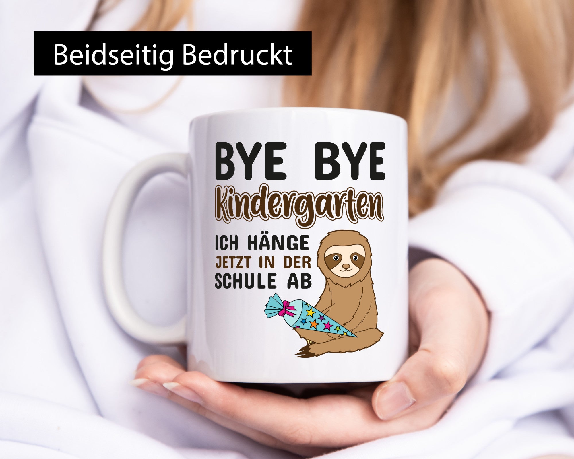 Bye Kindergarten | Schulkind Tasse Faultier Motiv lustig Tierliebhaber Humor