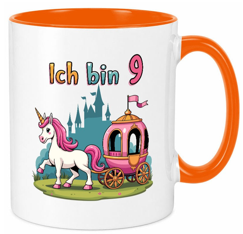 9. Geburtstag | Prinzessin in Kutsche Einhorn Geschenkidee Humor Tasse