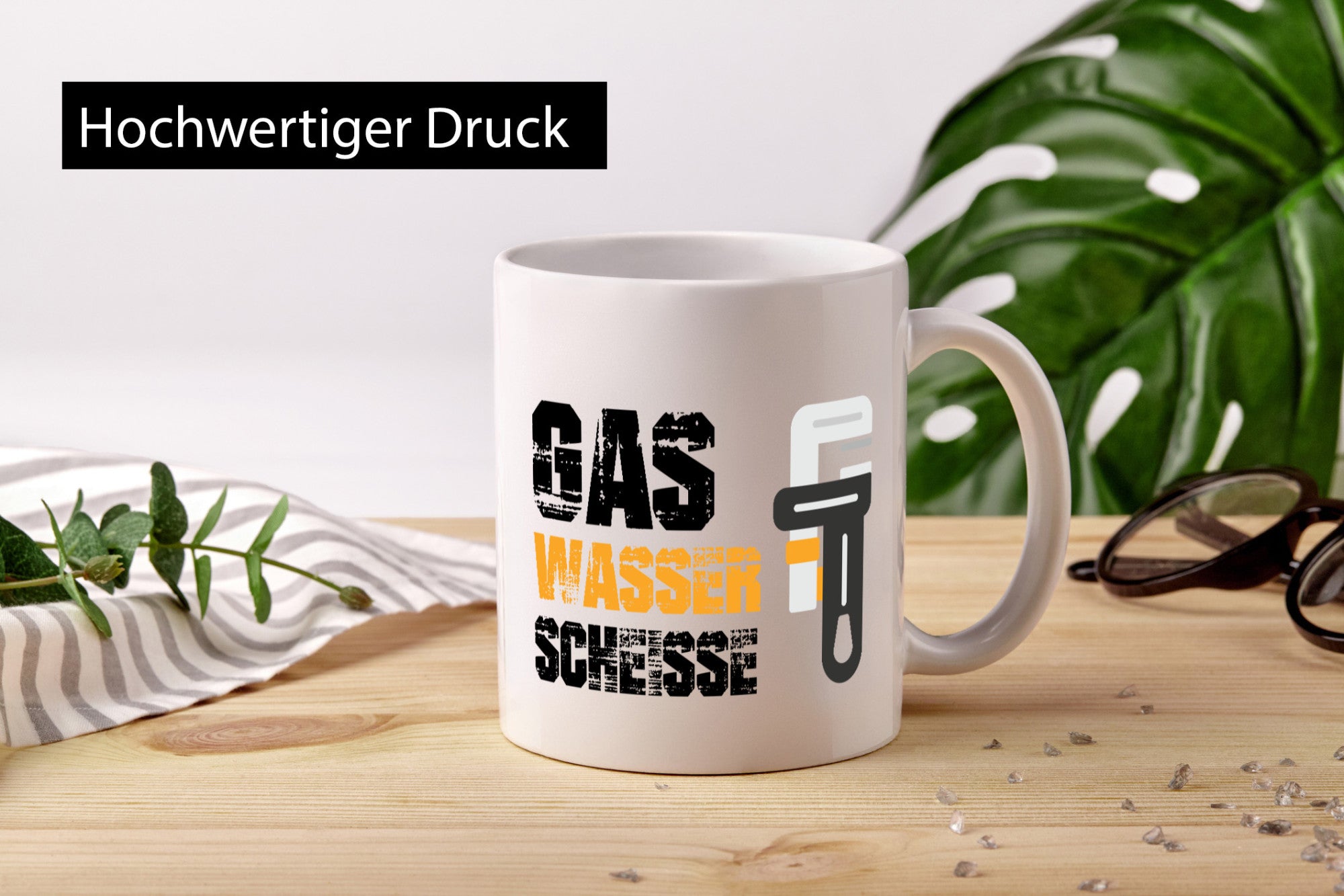 Gas | Wasser Scheisse Klempner Lustiger Spruch Geschenk Humor Geschenkidee Tasse