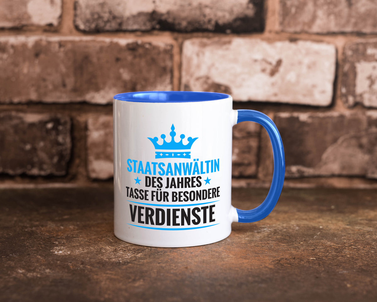 Besonderer Verdienst: Staatsanwältin | Anwältin lustiger Spruch Geschenk Humor Tasse