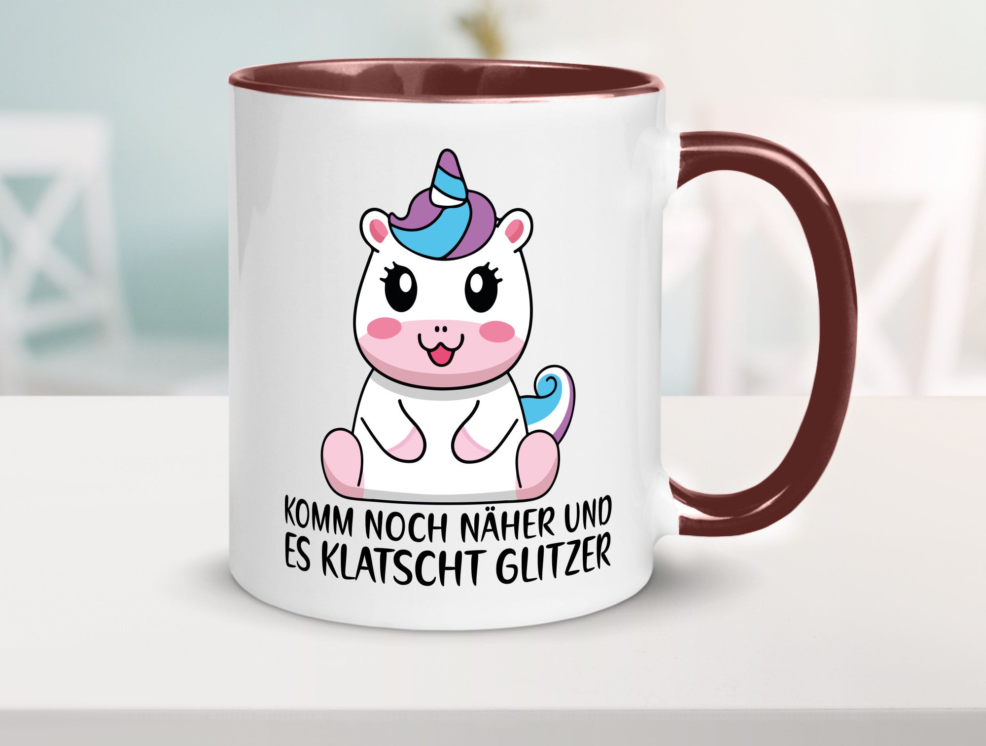 Komm näher und es klatscht Glitzer | Humor Einhorn Geschenkidee Tasse