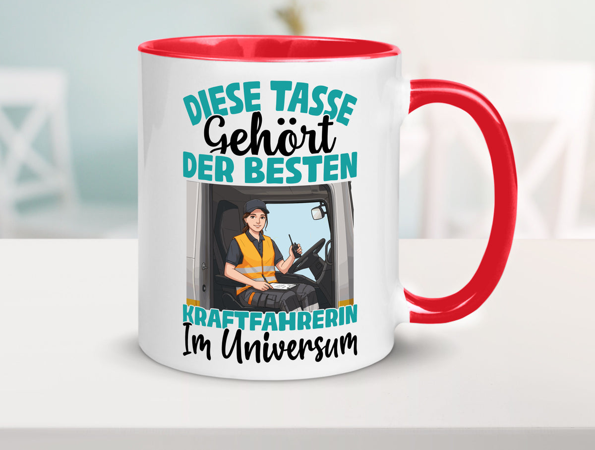 Im Universum: Kraftfahrerin | Lastwagen LKW lustig Humor Geschenkidee Geschenk Tasse