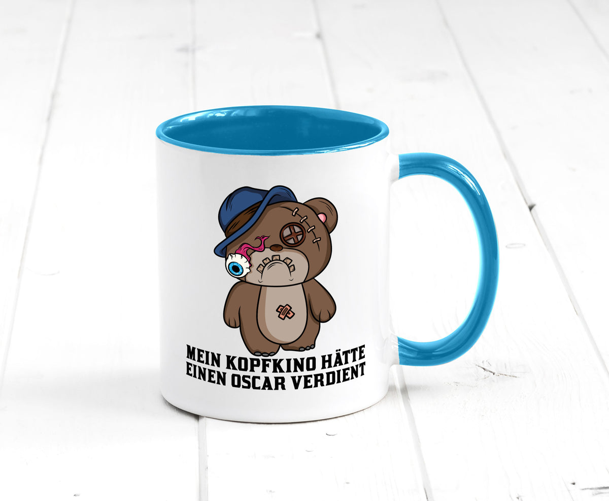 Mein Kopfkino hätte Oscar verdient | kaputter Bär Comic lustiger Spruch Tasse