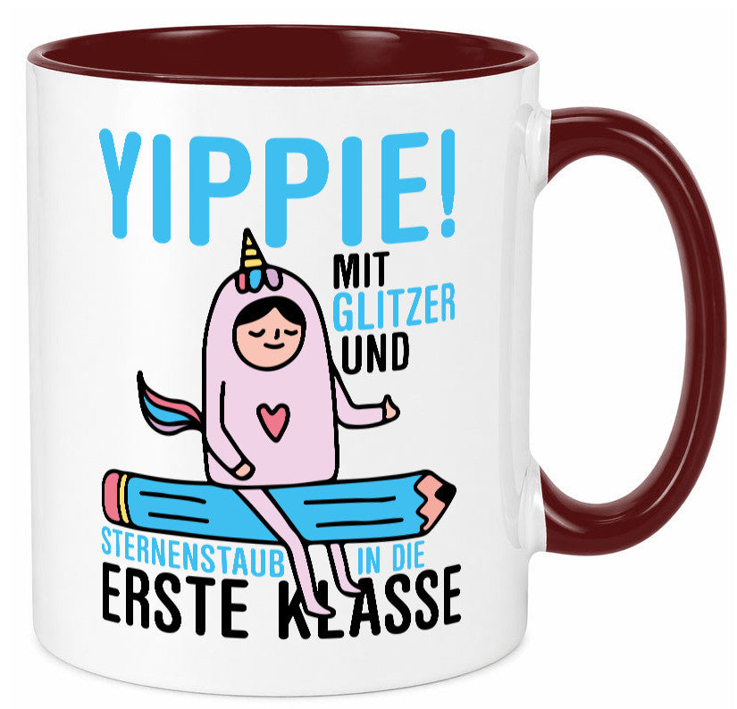 Mit Glitzer und Sternenstaub | Einschulung Einhorn lustiger Spruch Geschenk Tasse