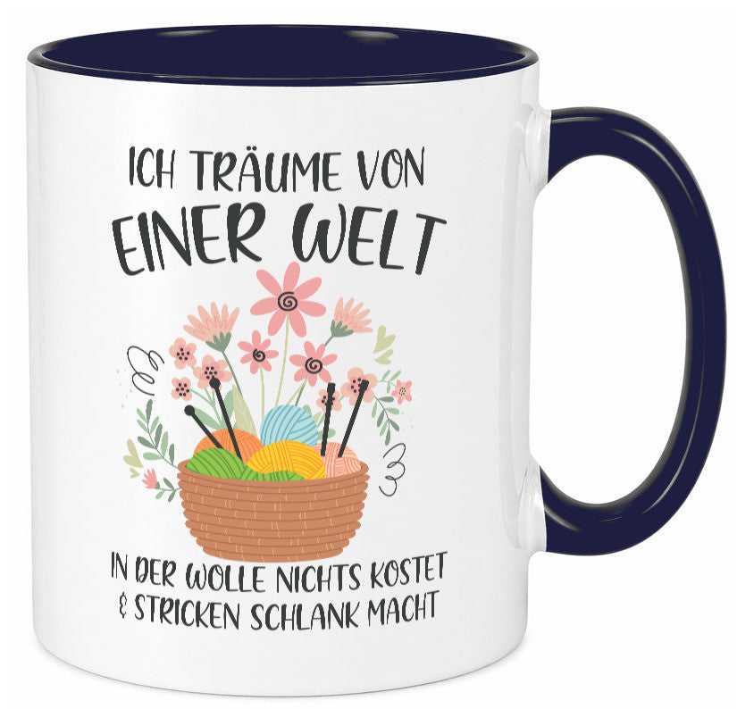 Träume von Wolle die nichts kostet | Korb Strick Blumen lustiger Spruch