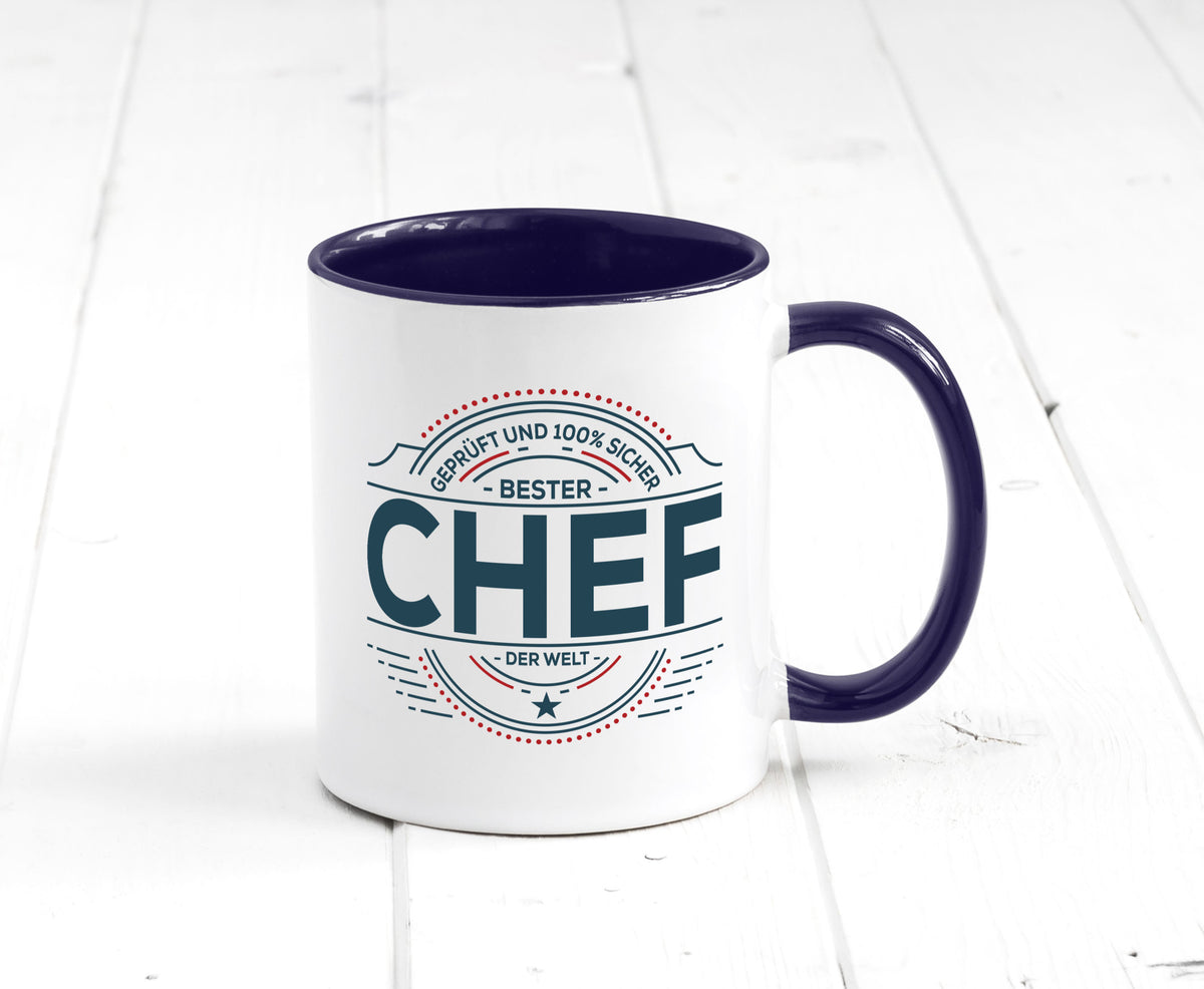 Geprüft und sicher: Chef | Führungskraft Vorgesetzter lustig Arbeit Kollegen Tasse