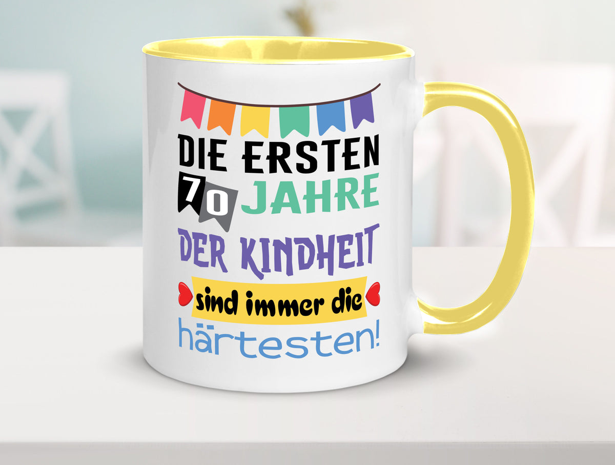 Die ersten 70 Jahre der Kindheit | 70. Geburtstag Rentner Humor Ruhestand Tasse