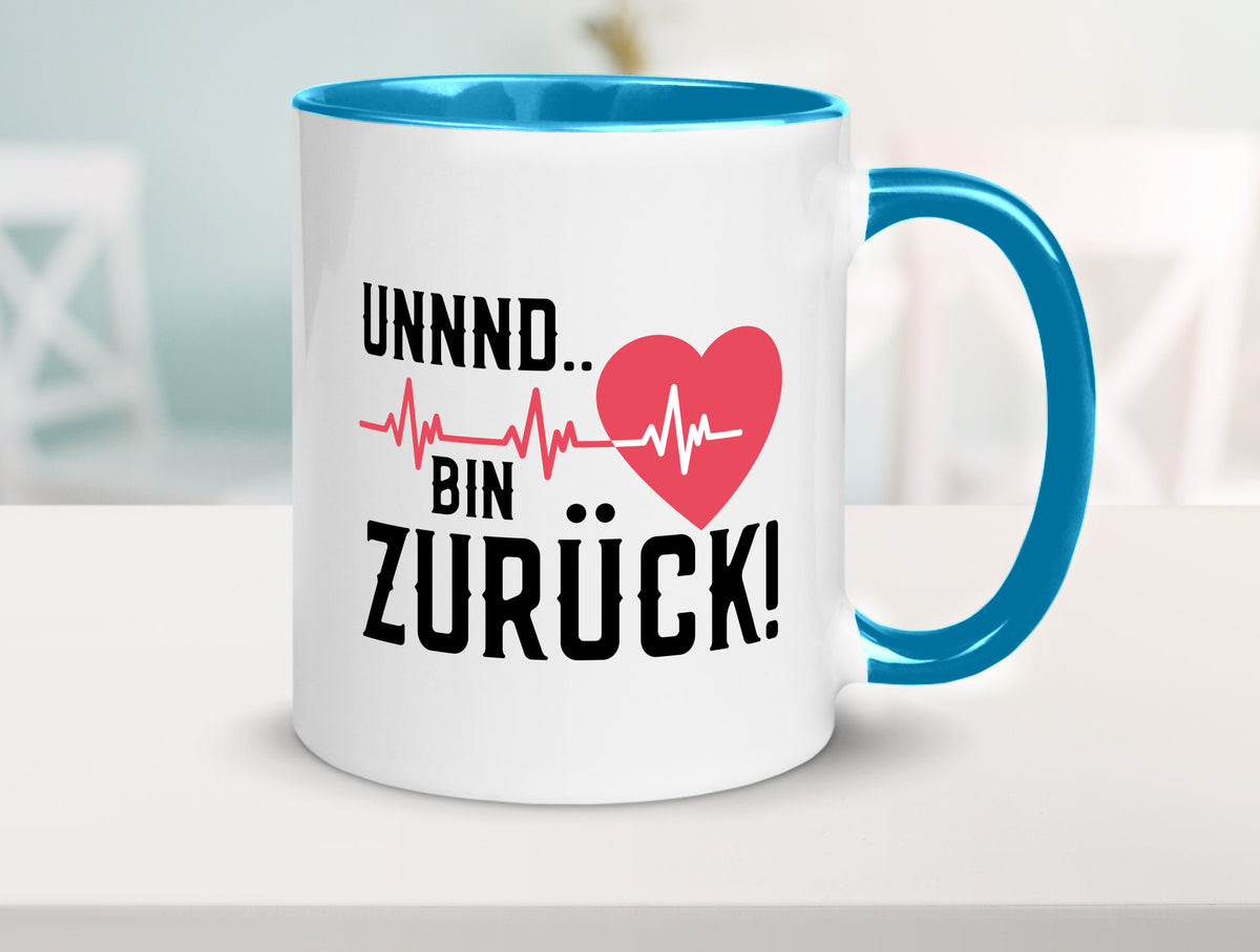 Bin zurück | Herzschlag Reanimation Puls Arzt Klinik Geschenk Humor Tasse