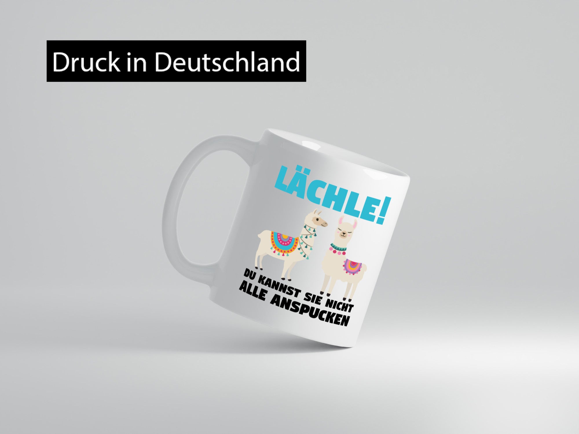 Lächle! | Lama Tasse lustiger Spruch Gelassenheit Humor Geschenkidee