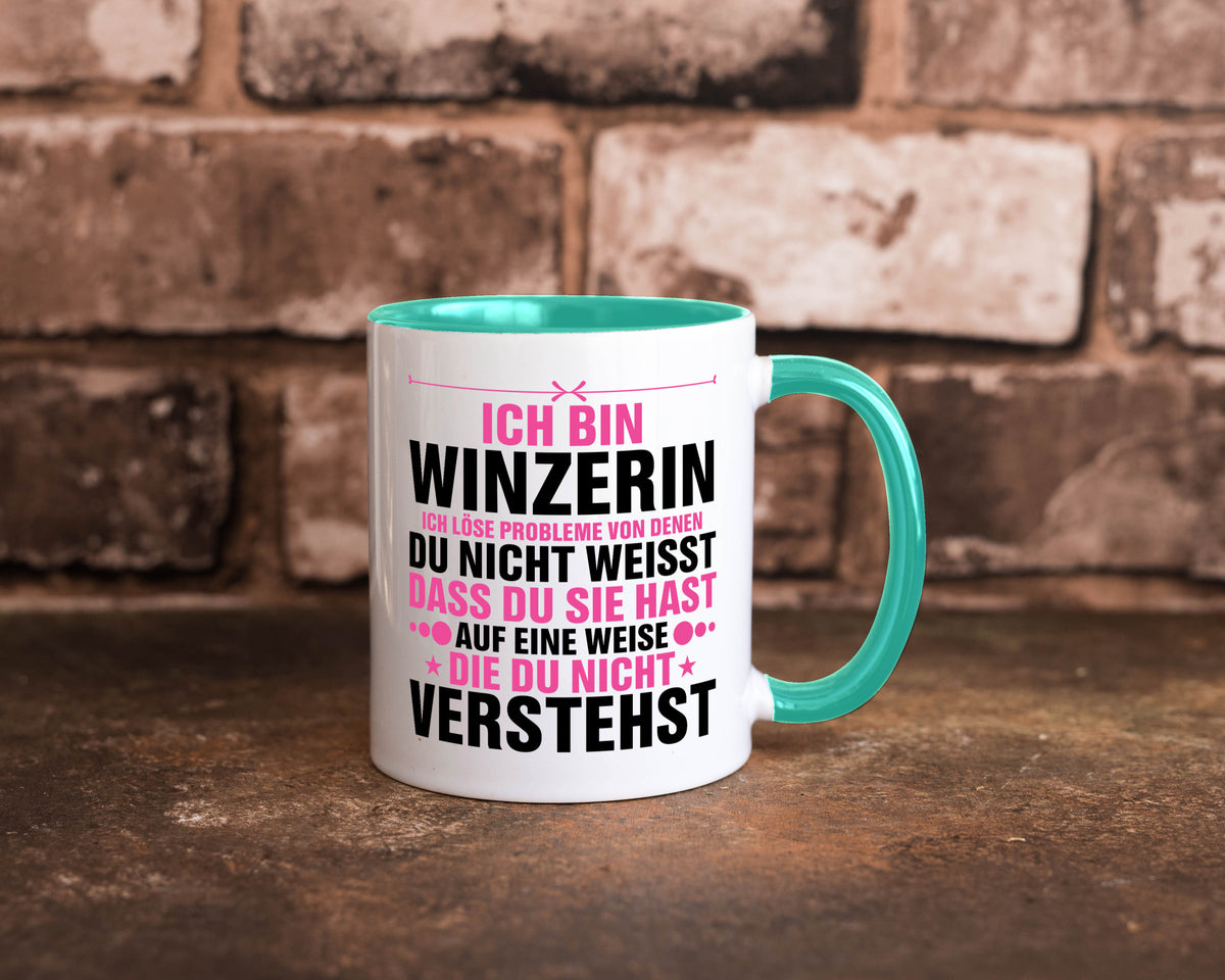 Löse Probleme: Winzerin | Weinbauer Wein Humor Geschenkidee Tasse