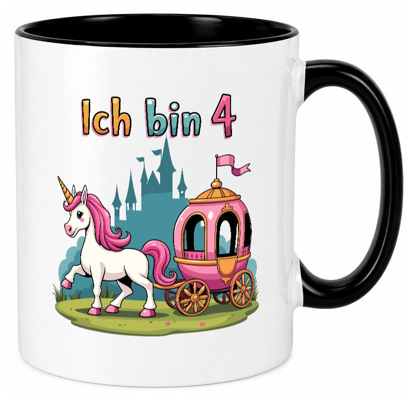 4. Geburtstag | Prinzessin in Kutsche Einhorn lustig Geschenkidee Geschenk Tasse