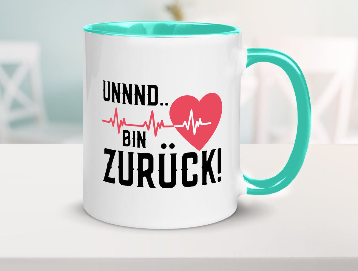 Bin zurück | Herzschlag Reanimation Puls Arzt Klinik Geschenk Humor Tasse