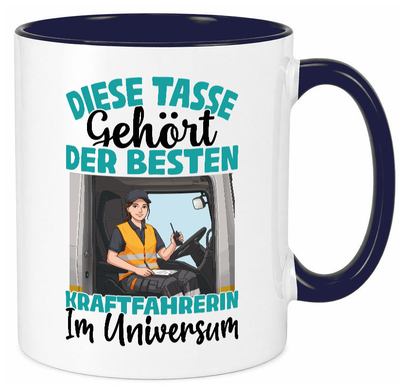 Im Universum: Kraftfahrerin | Lastwagen LKW lustig Humor Geschenkidee Geschenk Tasse