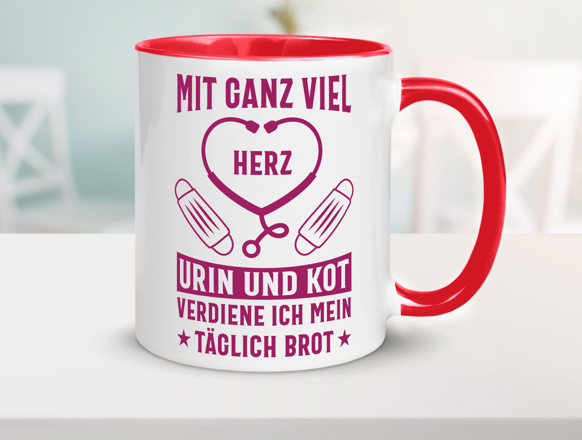 Herz, Urin, Kot, damit verdien ich mein Brot | Stethoskop Geschenk Humor Tasse