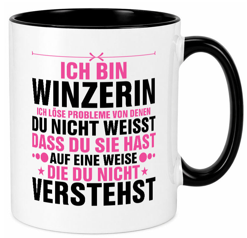 Löse Probleme: Winzerin | Weinbauer Wein Humor Geschenkidee Tasse