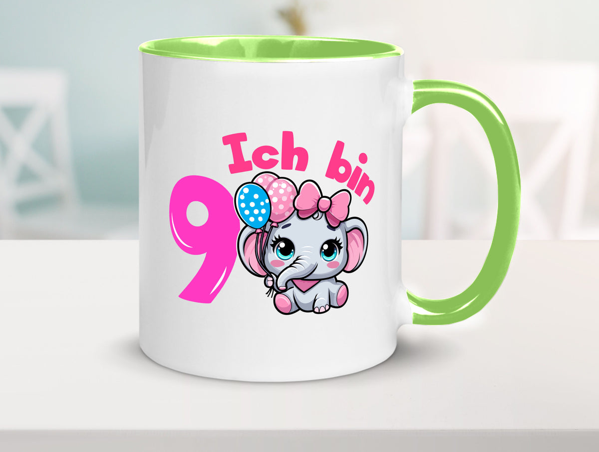 9. Geburtstag | 9 Jahre Elefant Mädchen Geschenk Geschenkidee lustiger Spruch Tasse