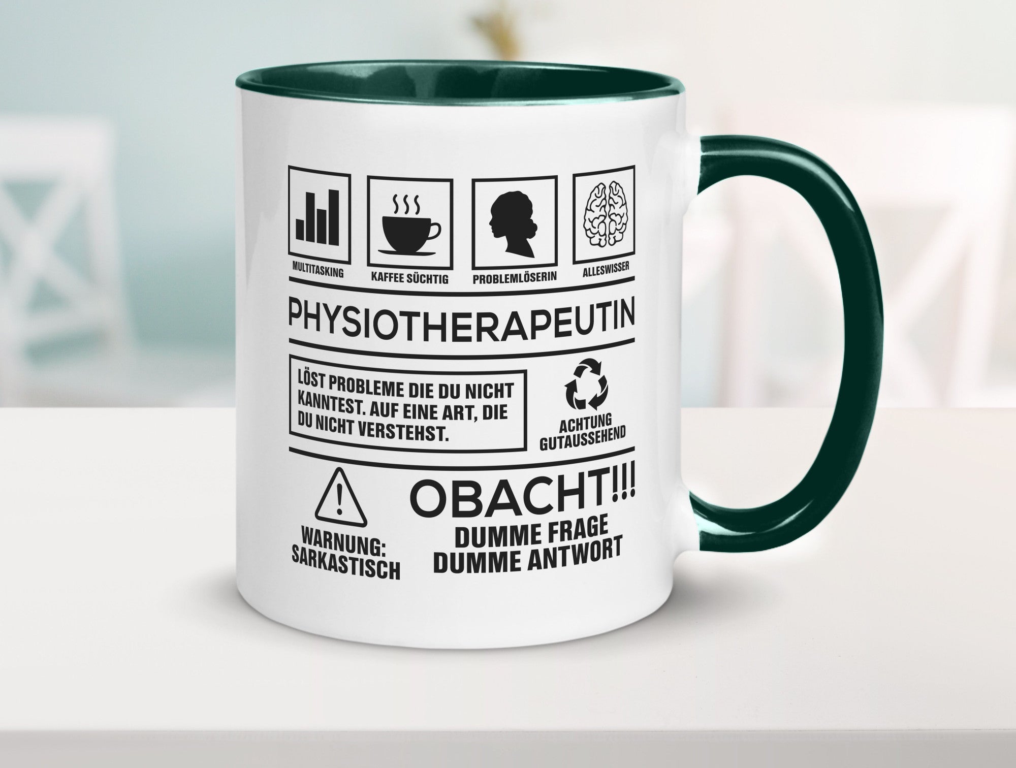 Achtung Probleme Physiotherapeutin v2 lustig Humor Geschenkidee Geschenk Tasse
