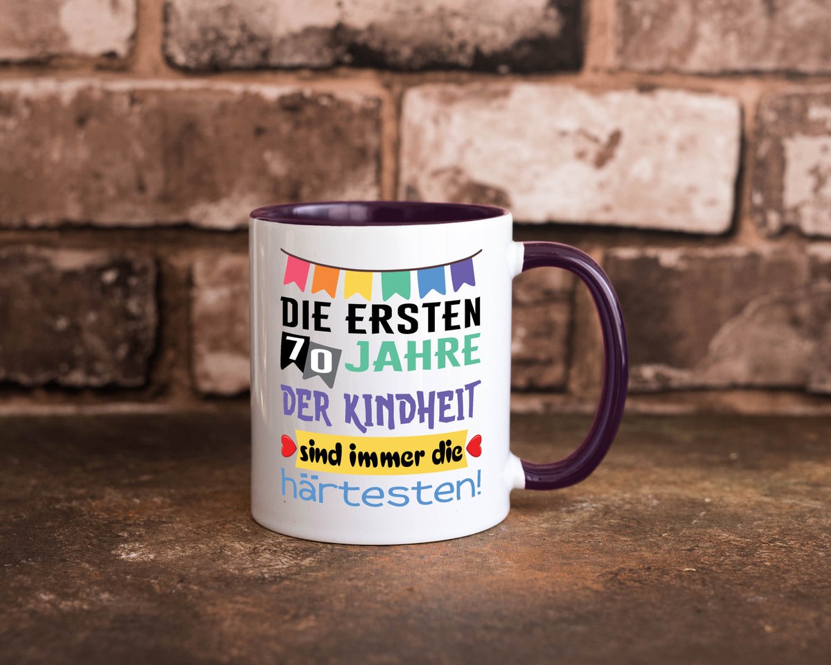Die ersten 70 Jahre der Kindheit | 70. Geburtstag Rentner Humor Ruhestand Tasse