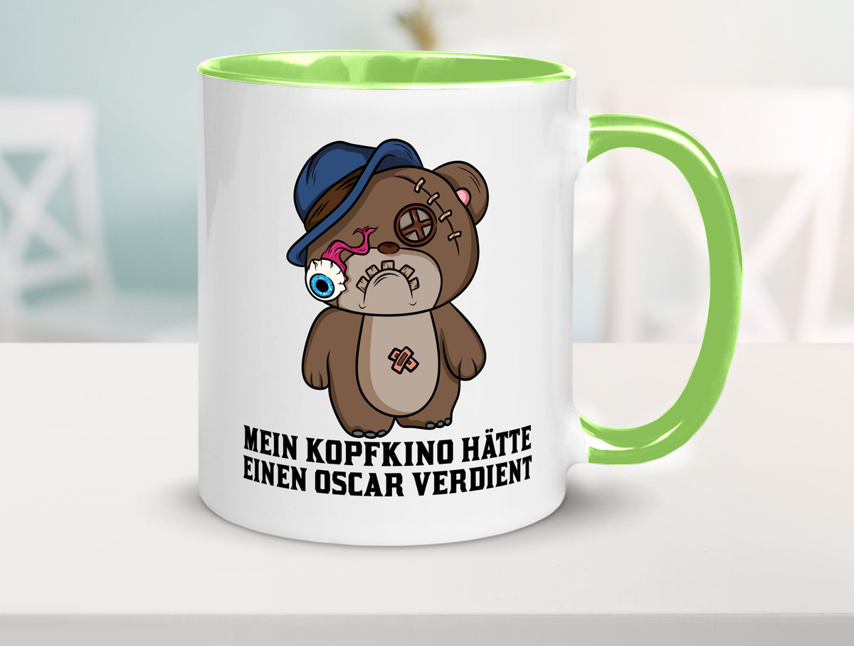 Mein Kopfkino hätte Oscar verdient | kaputter Bär Comic lustiger Spruch Tasse