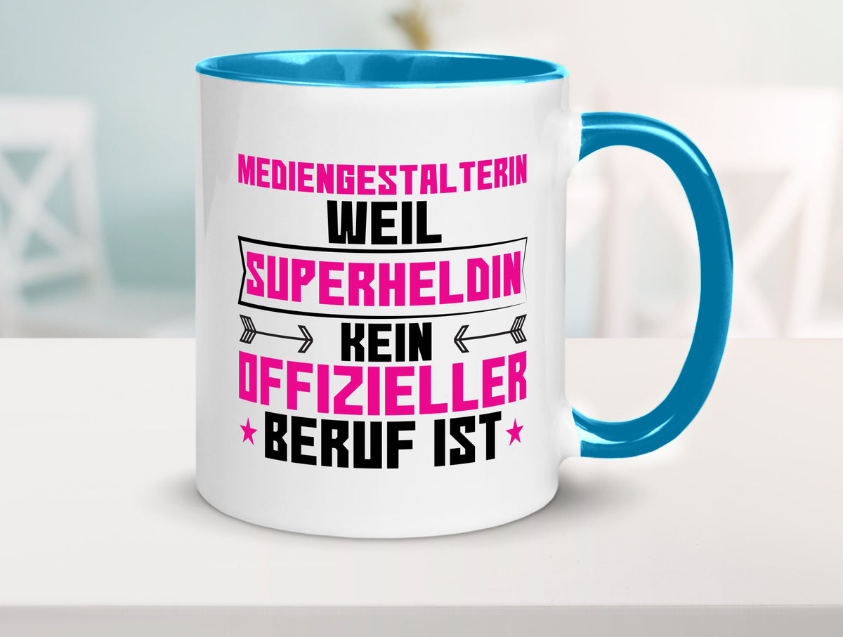 Superheldin Mediengestalterin | Medien lustiger Spruch Geschenk Humor Tasse