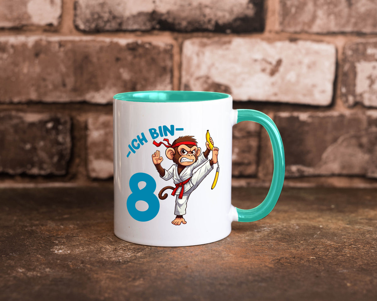 Ich bin 8 | 8. Geburtstag Karate Kampfsport Affe lustiger Spruch Geschenk Tasse