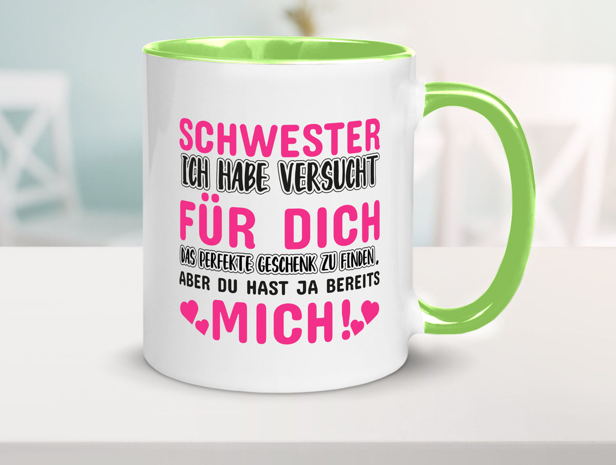 Schwester Tasse | lustiger Spruch Geschwisterliebe v2 Humor Geschenkidee
