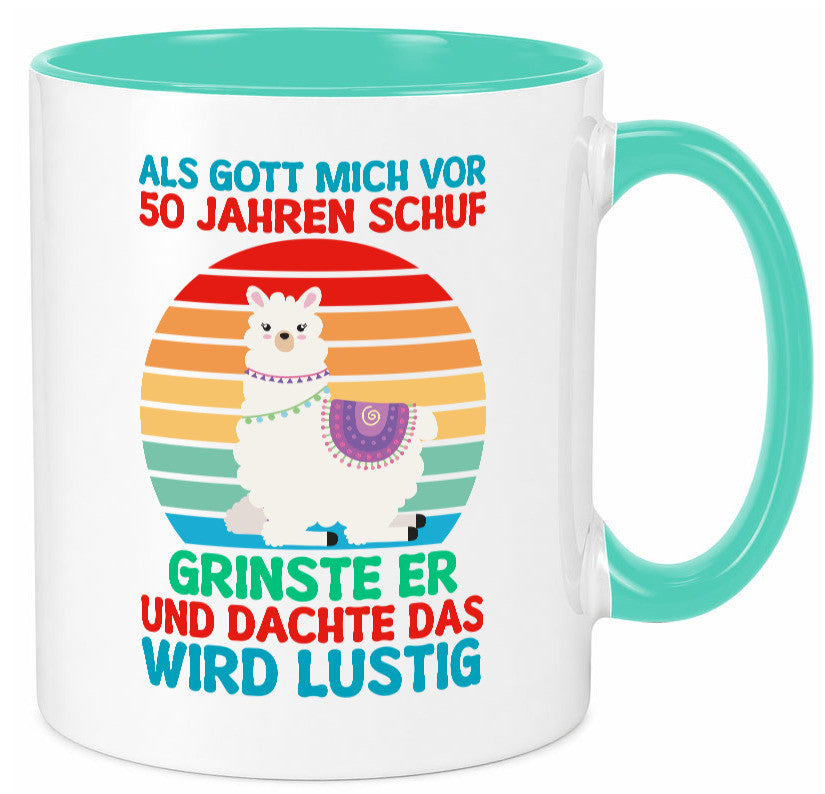 50. Geburtstag | 50 Jahre Gut Schuf mich Lama v2 Humor Geschenkidee Tasse