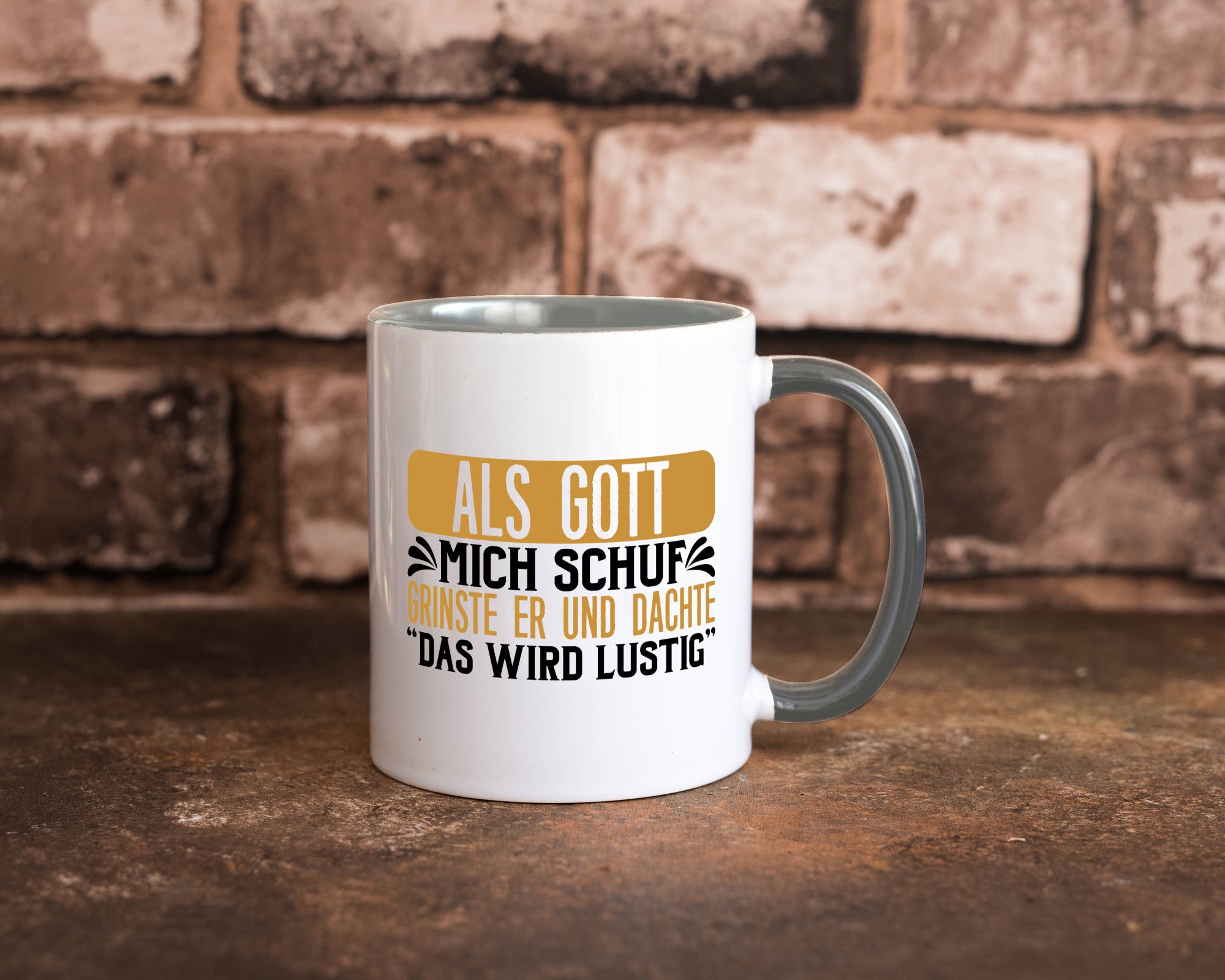 Als Gott mich Schuf Grinste er lustiger Spruch Geschenk Humor Geschenkidee Tasse