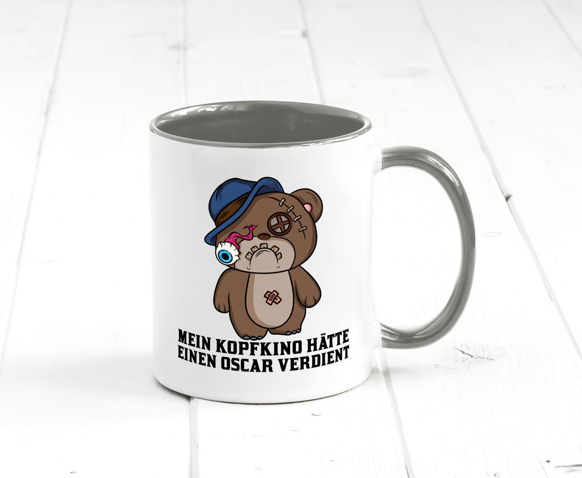 Mein Kopfkino hätte Oscar verdient | kaputter Bär Comic lustiger Spruch Tasse