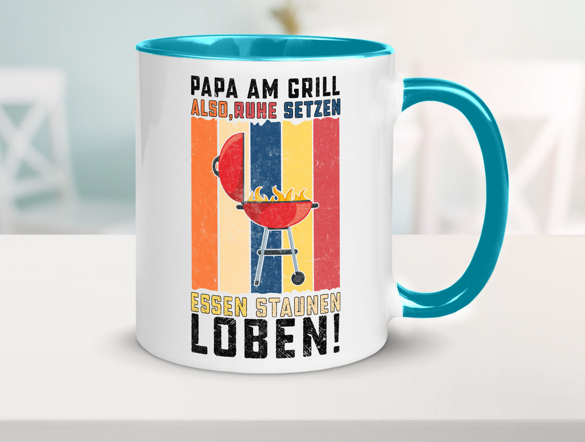 Papa am Grill | Grillmeister BBQ Grillabend v2 Geschenkidee Humor Tasse