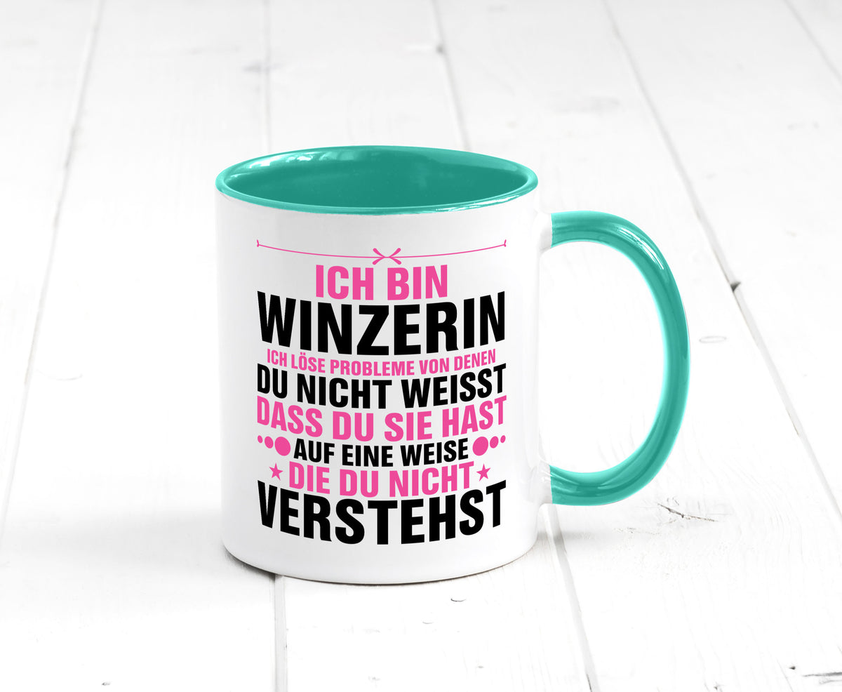 Löse Probleme: Winzerin | Weinbauer Wein Humor Geschenkidee Tasse